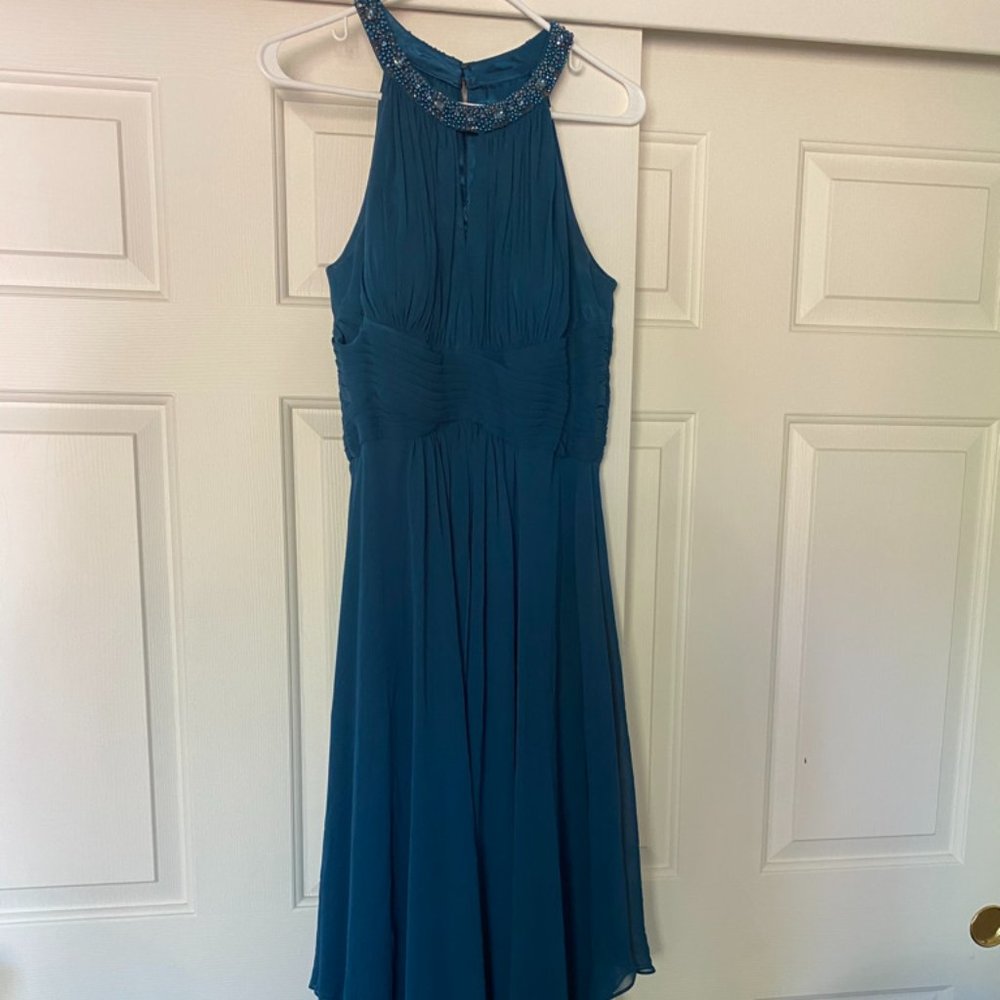 Eliza J, Long Teal Blue Mother of the Bride Dress